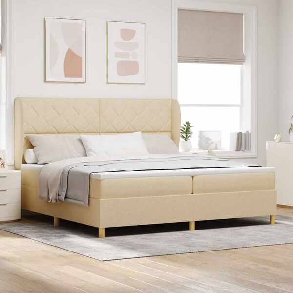 vidaXL Cama Box com colch&atilde;o com cabeceira Creme 200 x 200 cm tecido