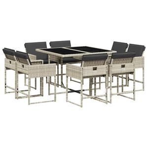 vidaXL 9 pcs conjunto de jantar p/ jardim c/ almofad&otilde;es cinzento claro