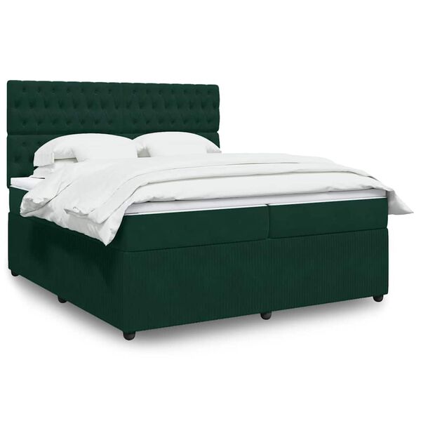 vidaXL Cama com molas/colch&atilde;o 200x200 cm veludo verde-escuro