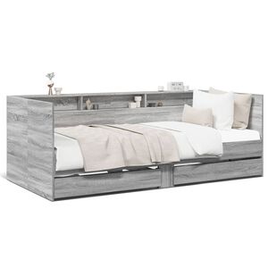 vidaXL Sof&aacute;-cama com gavetas sem colch&atilde;o 75x190 cm cinzento sonoma