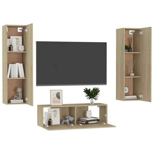 vidaXL 3 pcs conjunto m&oacute;veis de TV derivados madeira carvalho sonoma