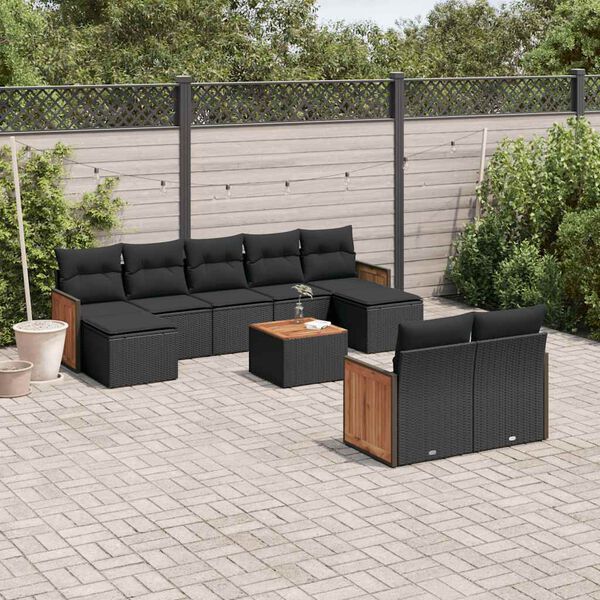vidaXL 10 pcs conjunto sof&aacute;s de jardim c/ almofad&otilde;es vime PE preto