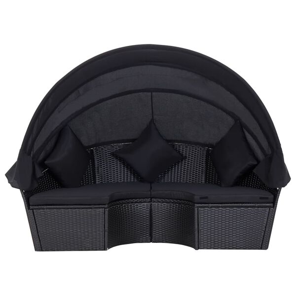 vidaXL Espregui&ccedil;adeira de exterior com toldo vime PE preto