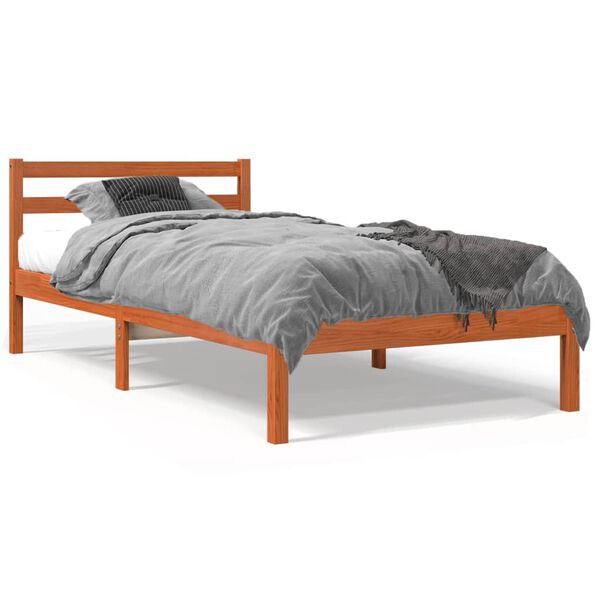 vidaXL Cama sem colch&atilde;o 75x190 cm madeira de pinho maci&ccedil;a castanho-mel