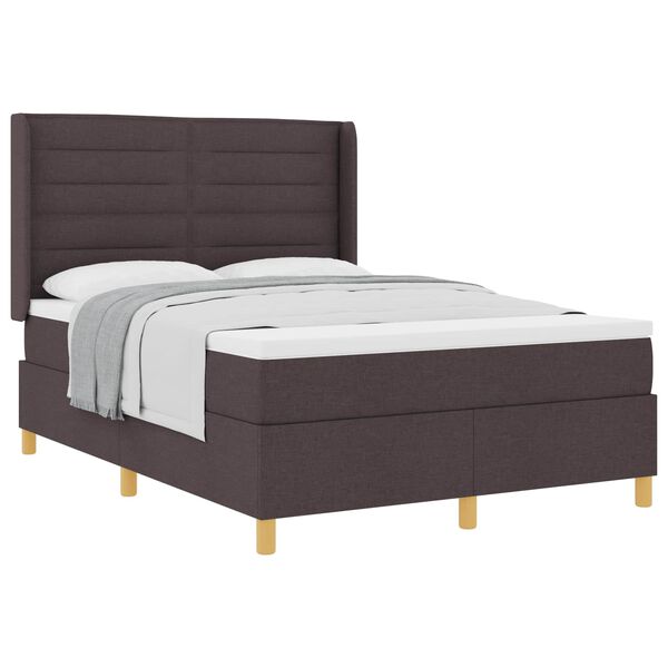 vidaXL Cama Box com colch&atilde;o Marrom Escuro 140 x 190 cm tecido
