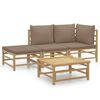 vidaXL 4 pcs conj. lounge jardim bambu c/ almofad&otilde;es cinza-acastanhado