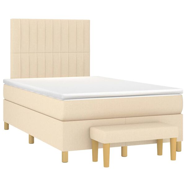 vidaXL Cama boxspring com colch&atilde;o 120x190 cm tecido cor creme