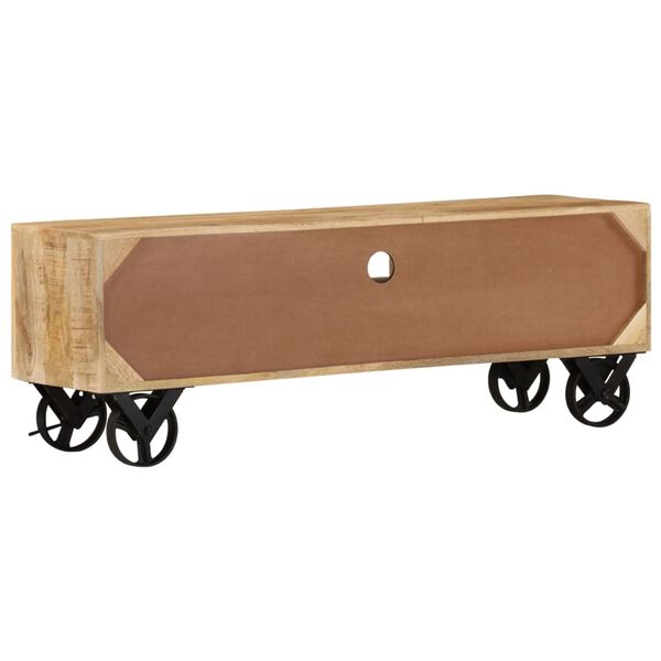 vidaXL Móvel de TV com rodas 110x30x37 cm madeira de mangueira áspera