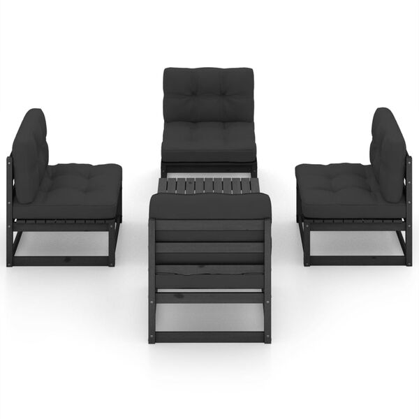 vidaXL 5 pcs conjunto lounge de jardim c/ almofad&otilde;es pinho maci&ccedil;o