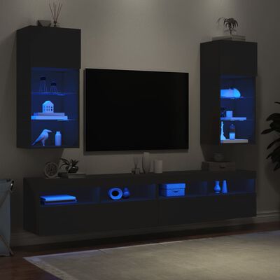 vidaXL Móveis de TV com luzes LED 2 pcs 40,5x30x90 cm preto