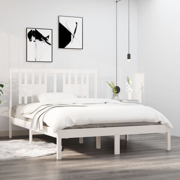 vidaXL Estrutura de cama 140x190 cm madeira de pinho maci&ccedil;a branco