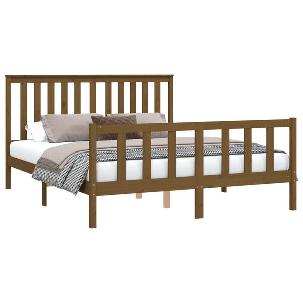 vidaXL Estrutura cama king c/ cabeceira 150x200 cm pinho castanho mel