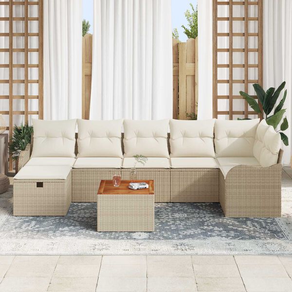 vidaXL Conjunto de Sof&aacute; de Jardim 8 pcs Bege Rattan Sint&eacute;tico