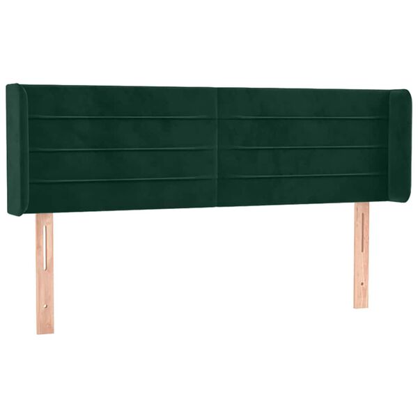 vidaXL Cabeceira de cama c/ abas tecido 147x16x78/88cm verde-escuro