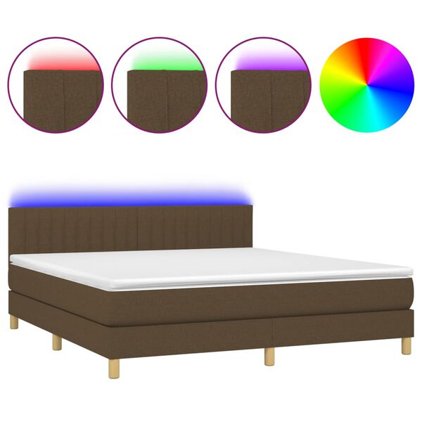 vidaXL Cama box spring c/ colch&atilde;o/LED 180x200cm tecido castanho-escuro