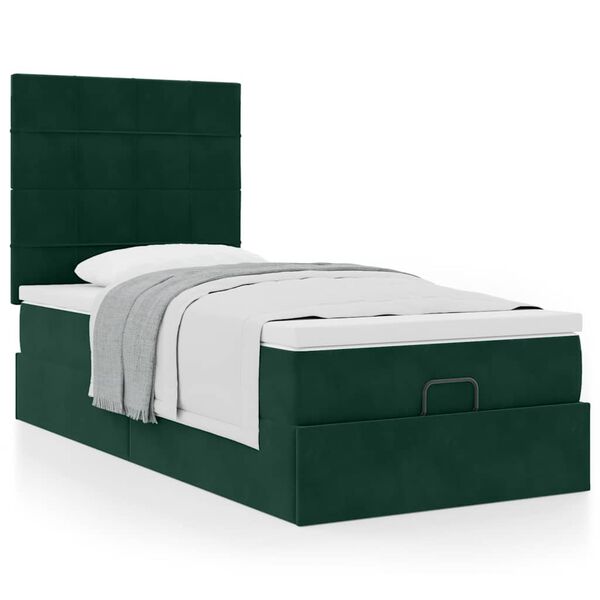 vidaXL Estrutura cama otomana colch&otilde;es 80x200cm veludo verde escuro