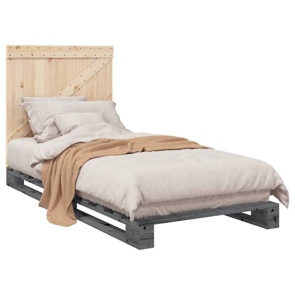 vidaXL Estrutura de cama com cabeceira 90x200 cm pinho maci&ccedil;o cinzento