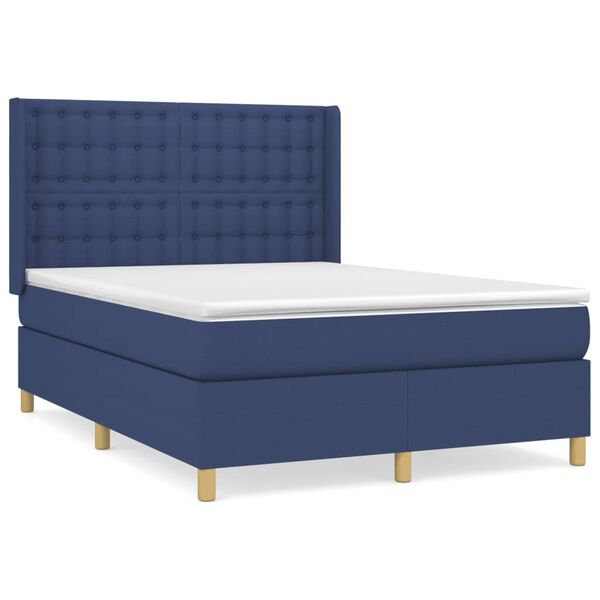 vidaXL Cama com molas/colch&atilde;o 140x190 cm tecido azul