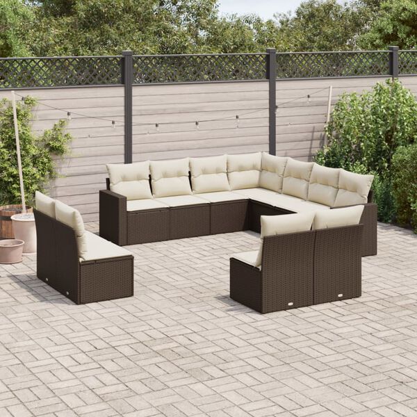 vidaXL 11 pcs conjunto sof&aacute;s de jardim c/ almofad&otilde;es vime PE castanho