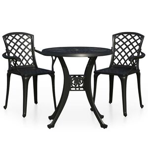 vidaXL 3 pcs conjunto de bistr&ocirc; alum&iacute;nio fundido preto