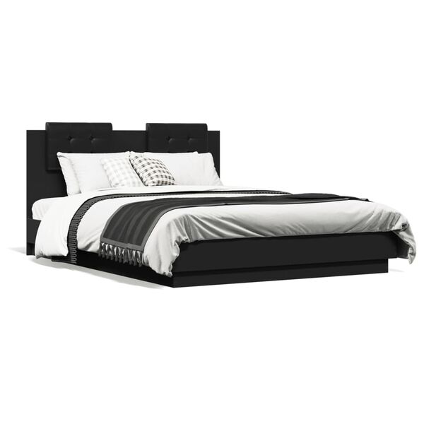 vidaXL Estrutura cama c/ cabeceira 135x190 cm derivados madeira preto
