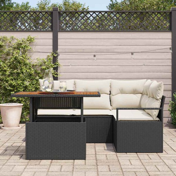 vidaXL Conjunto de Sofá de Jardim 5 pcs Preto Rattan Sintético