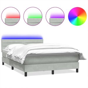 vidaXL Cama box spring c/ colch&atilde;o e LED 160x220 cm veludo cinzento-claro