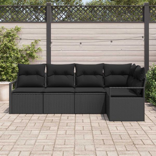 vidaXL Conjunto de Sof&aacute;s 5 pcs Preto vime PE