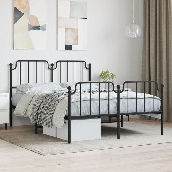 vidaXL Estrutura de cama com cabeceira e p&eacute;s 140x200 cm metal preto