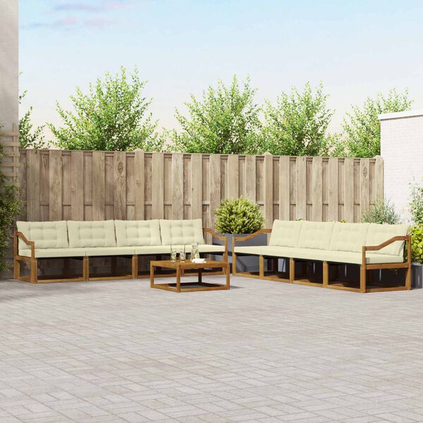 vidaXL Conjunto de Sof&aacute;s para Exterior 9 pcs Natural e Creme