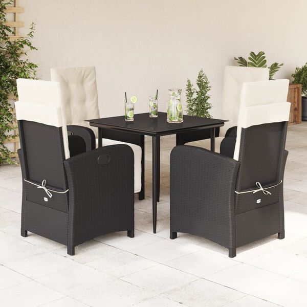 vidaXL 5 pcs conjunto de jantar p/ jardim c/ almofad&otilde;es vime PE preto