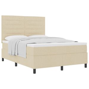 vidaXL Cama Box com colch&atilde;o com cabeceira Creme 140 x 190 cm tecido