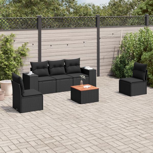 vidaXL 6 pcs conjunto sof&aacute;s de jardim c/ almofad&otilde;es vime PE preto