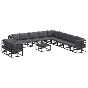vidaXL Conjunto de Sof&aacute; de Jardim com almofada 12 pcs Preto Alum&iacute;nio