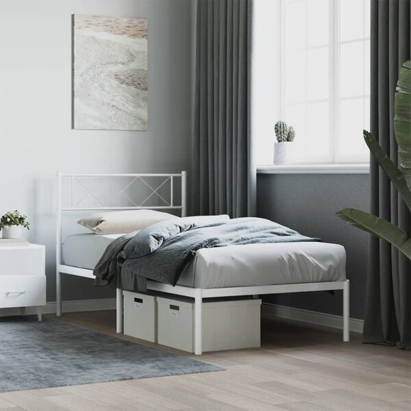 vidaXL Estrutura de cama com cabeceira 90x200 cm metal branco
