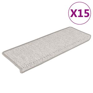 vidaXL Tapetes escada adesivos aspeto sisal 15pcs 65x21x4 cm platinado