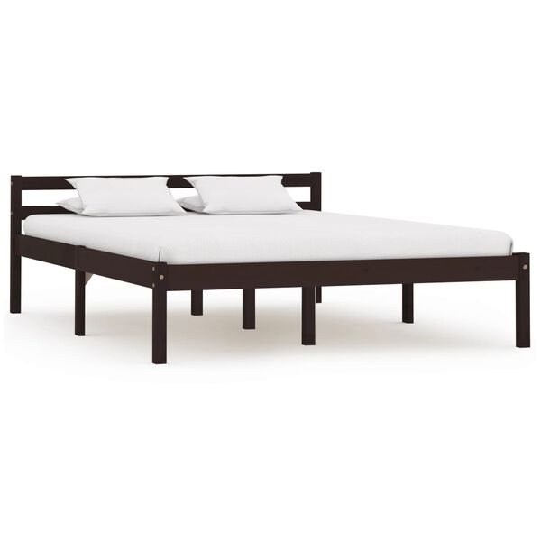 vidaXL Estrutura de cama 140x200 cm pinho maci&ccedil;o castanho-escuro
