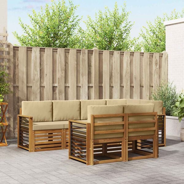 vidaXL Conjunto de Sof&aacute; Sectional com almofada 7 pcs Natural e Bege