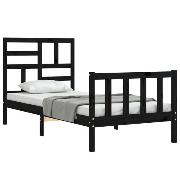 vidaXL Estrutura de cama com cabeceira 100x200 cm madeira maci&ccedil;a preto