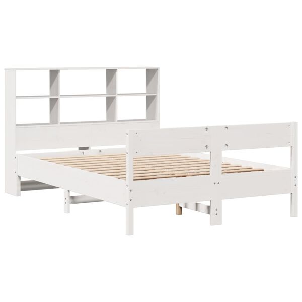 vidaXL Cama com estante sem colch&atilde;o 120x190 cm pinho maci&ccedil;o branco