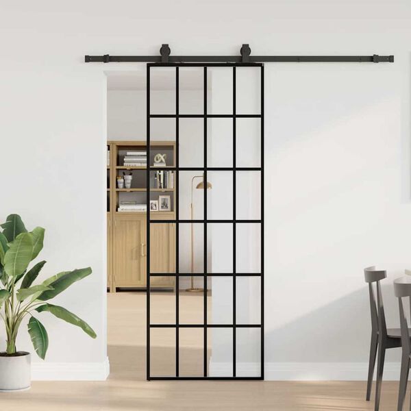 vidaXL Porta deslizante c/ conj. ferragens 76x205cm vidro ESG preto
