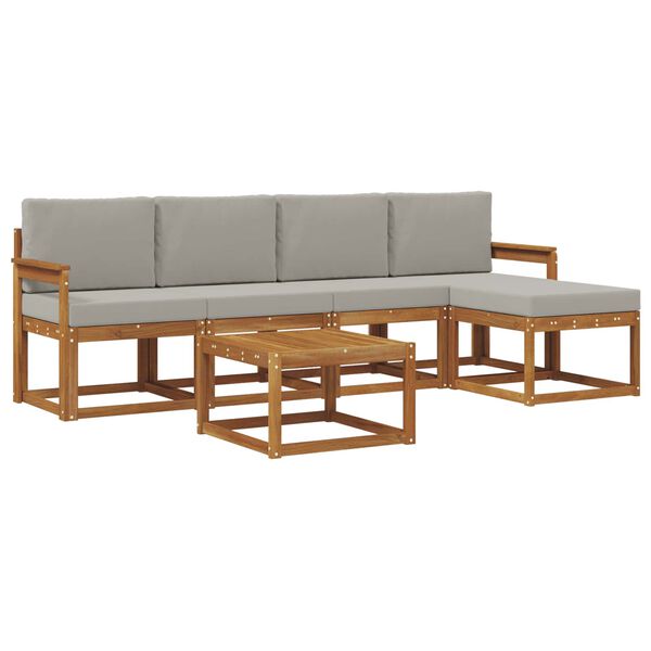 vidaXL Conjunto de Sof&aacute;s para Exterior 6 pcs Cinza Natural e Claro