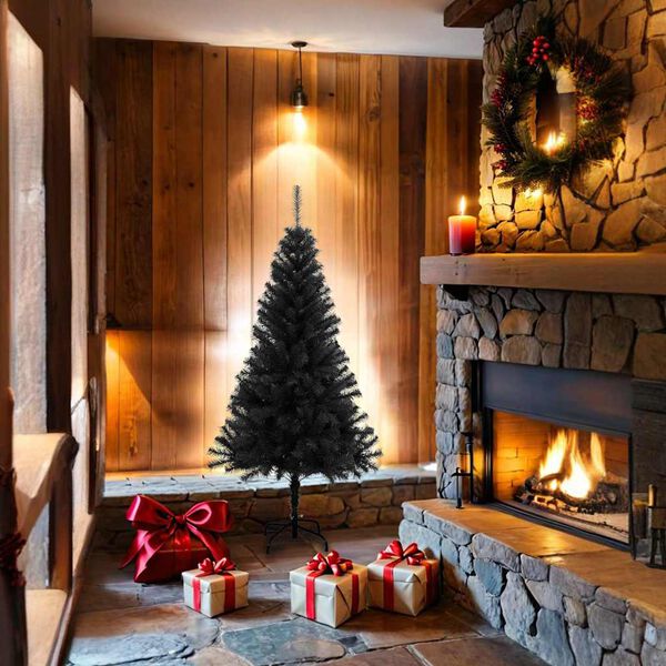 vidaXL &Aacute;rvore de Natal artificial com suporte 150 cm PVC preto