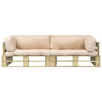vidaXL Conj. sofá de paletes 2 pcs com almofadões cor areia pinho