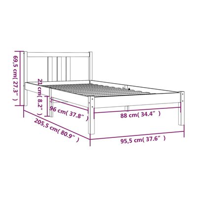 vidaXL Estrutura de cama 90x200 cm madeira maciça cinzento