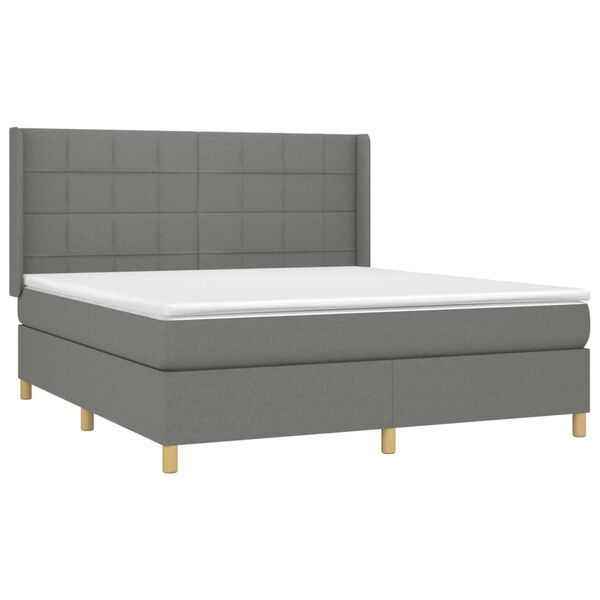 vidaXL Cama box spring c/ colch&atilde;o e LED 160x200 cm tecido cinza-escuro