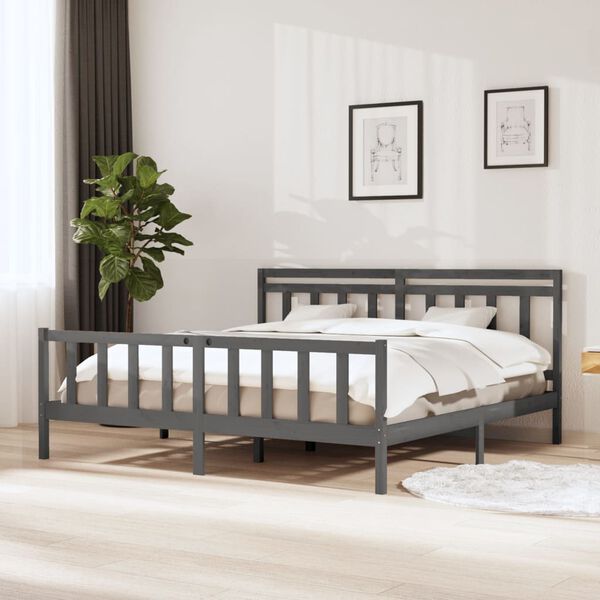 vidaXL Estrutura de cama 200x200 cm madeira maciça cinzento