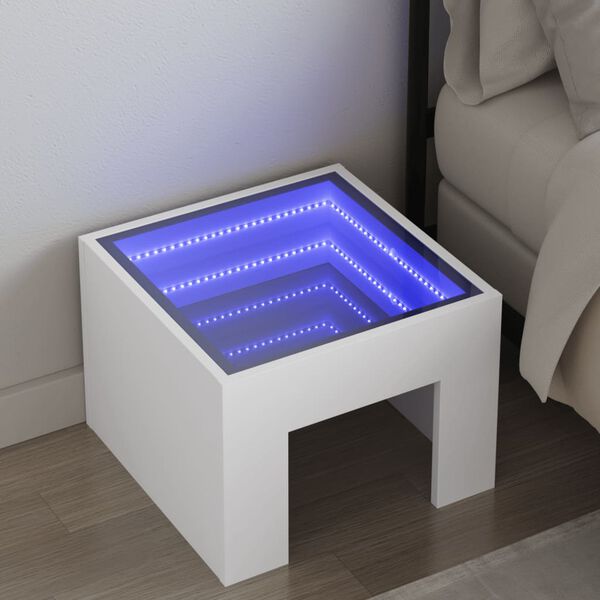 vidaXL Mesa de cabeceira com luzes LED Infinity 40x40x30 cm branco