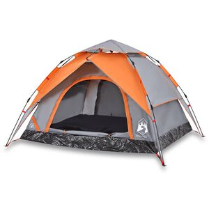 vidaXL Tenda campismo c&uacute;pula 3 pessoas liberta&ccedil;&atilde;o r&aacute;pida cinza/laranja
