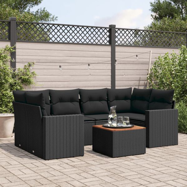 vidaXL 7 pcs conjunto de sof&aacute;s p/ jardim c/ almofad&otilde;es vime PE preto